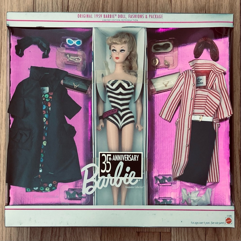 Mattel Barbie 35th Anniversary Doll with Outfits-Black, White,Pink (Price Firm)